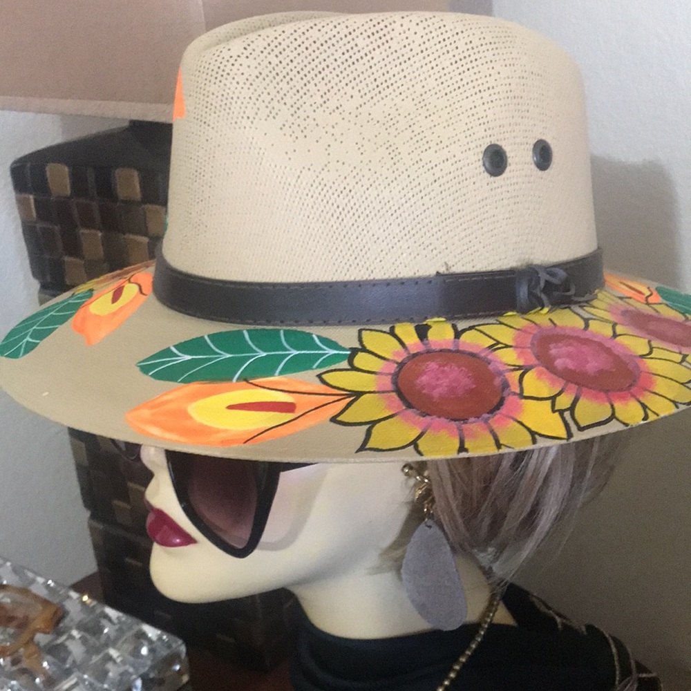 Floral Sun Hat with Black Band - Picture 6 of 14